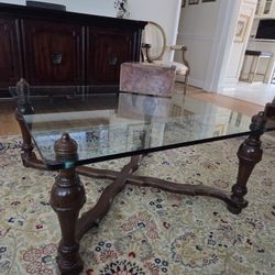 Solid Oak Glass Top Coffee Table 36" X 36: