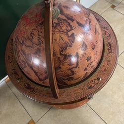 NEX Vintage Brown Wood Globe Wine Cart 3 Bottle Wine Bar