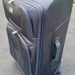 Expandable 4 Wheel SPINNER Large Checked In Luggage 30x18x12” Pretty Gray Grey Blue Color Designer Ellen Tracy Excellent 