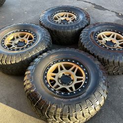 Ford Raptor F150 Method 17” Bronze Wheels And 35” General Red Label Mud-Terrain Tires Rims