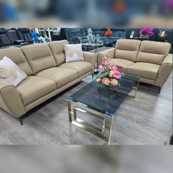 Genuine leather sofa and loveseat
