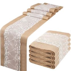 Burlap Table Runner, Burlap Lace Table Runner for Wedding, 12 x 108 Inch, Jute Table Decoration for Wedding Reception, Thanksgiving, Christmas and Par