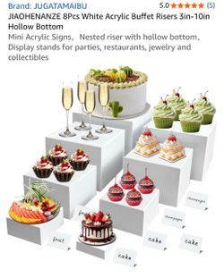 JIAOHENANZE 8Pcs White Acrylic Buffet Risers 3in-10in Hollow Bottom