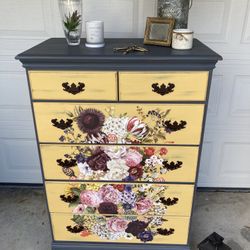 Pretty Floral Yellow Grey Dresser 