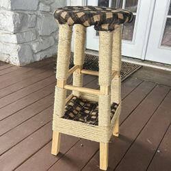 Handmade Sisal-Wrapped Cat Scratcher Stool with Perch