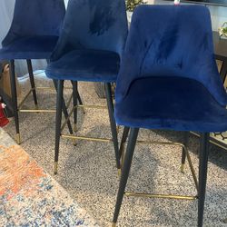 Blue Velvet Bar Stools (6) - lightly Used
