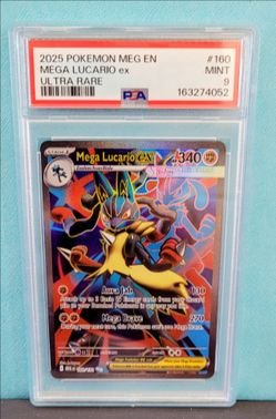 Pokemon Graded SLAB 2025 MEGA LUCARIO EX PSA 9 ULTRA RARE 160