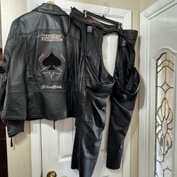 Women’s Harley Davidson Leather Jacket & Chaps Set 2x