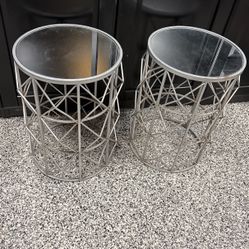 set of 2 mirror top decorative tables 22 height x14 depth