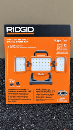 RIDGID 18V Hybrid LED Panel Light Kit – 3,500 Lumens + 4.0Ah Battery & Charger