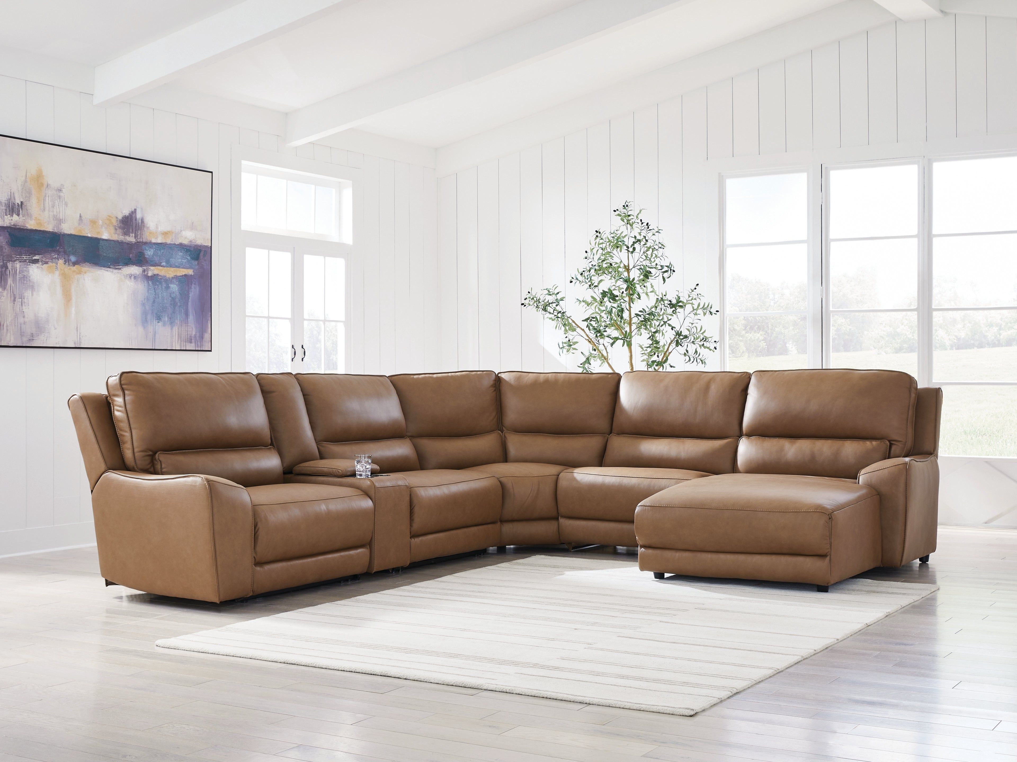 DeepWakes Caramel 6-Piece Power Reclining Sectional with Right Chaise