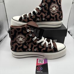 New Womens Size 9 Converse Chuck Taylor Leopard Remix Lift Platform Hi Top Shoe