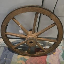 Antique Rustic Metal And Wood Wheel 