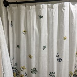 Shower Curtain + Heavy Liner + Hooks+black Adjustable curtain Rod