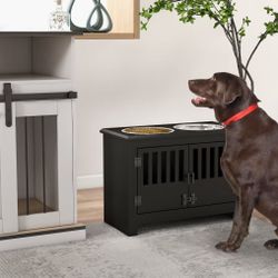 NEW Black dog food Stand with storage