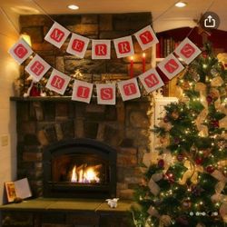 New Christmas Burlap Banner Garland Farmhouse Country Cottage Rustic