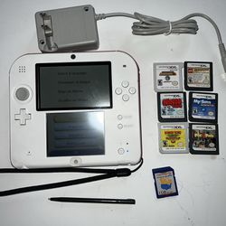 Nintendo 2DS [3DS] Console White/Red w/pin Charger + 6Games Tested Working Used!  