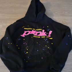 BLACK & PINK SP5DER HOODIE, LARGE , USED
