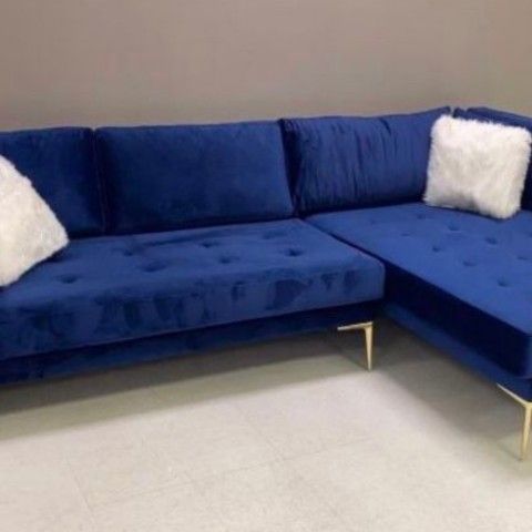 💙Naila Blue Velvet Sectional Couch |~ Special Price | Free Same Day Delivery 🚚↔️