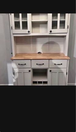 White Farmhouse Hutch with Butcher Block Top