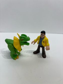 Jurassic World Fisher-Price Imaginext Dilophosaurus Dinosaur + Human Figure Lot