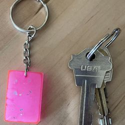 One-of-a-kind Pink, Rectangular, Silver Glitter Pendent Resin Key Chain