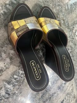 Coach Signature Slide Sandals Gold Metallic