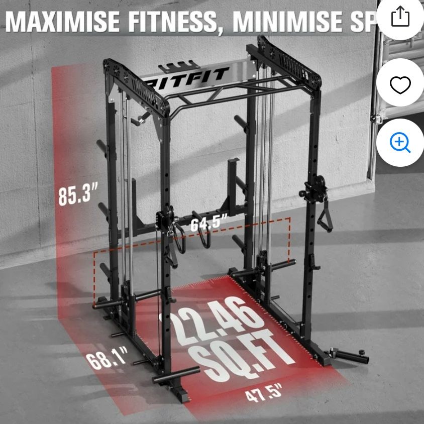 😀 RitFit M1-C Power Cage with Cable Crossover System, 1600 LBS Capacity Squat Rack with Pull-up Bar, LAT Pulldown and Weight Storage, for Garage Work