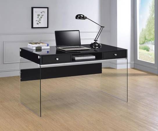 Modern Desk With Glass And Black Finish! Super Sleek! SALE!