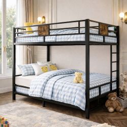 Bunk Twin Over Twin Size,Metal Frame with Guardrail and Stairs, Small Space Saving Furniture for Bedroom Dorm, No Box Spring Needed,Rustic Black