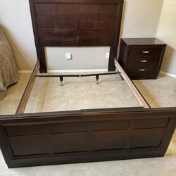 Queen Wooden Bed Frame With Nightstand