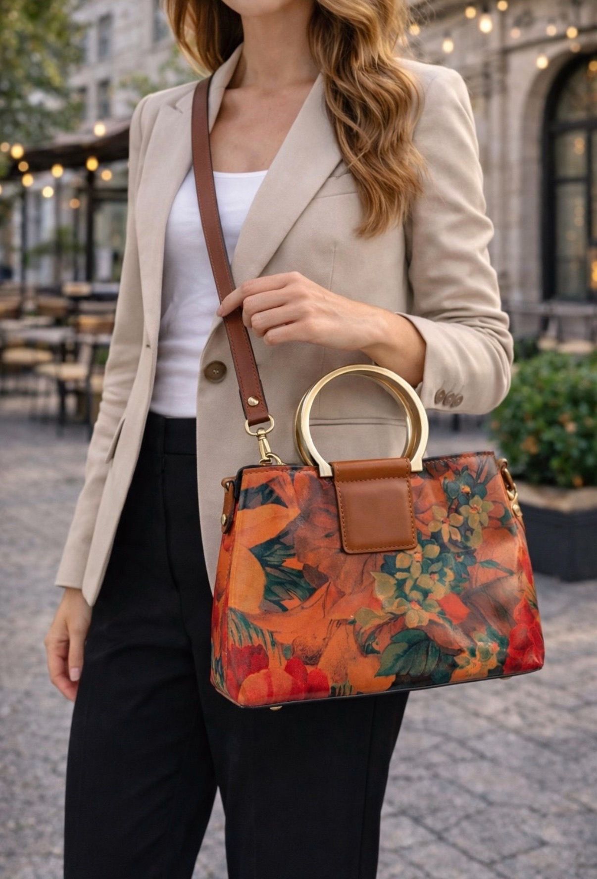 Patricia Nash Floral Crossbody Handbag Purse Gold Bangles Grain Leather NEW