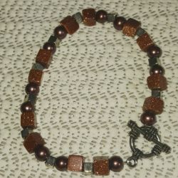 Vintage Goldstone look Plastic Bead Bracelet, 8"