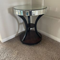 Mirrored Table Top With A Wood Base