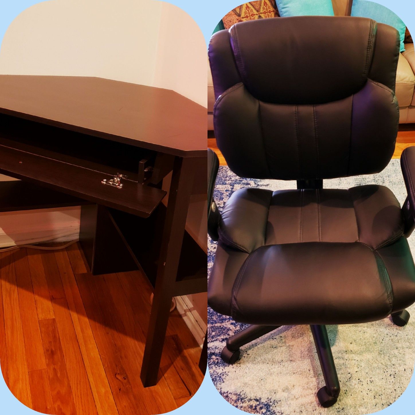 Like New STAPLES Never Used Assembled 360° Swivel Chair and Triangular Corner Desk