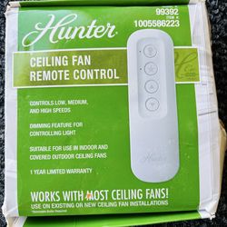 Hunter Universal 3 Speed Damp Rated Ceiling Fan Handheld Remote Control in White