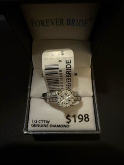 Forever Bride Sterling Silver 1/3 CTTW Genuine Diamond Ring Set Size 7