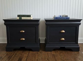 Solid Wood Nightstand Pair -- Refinished in Charcoal/Black