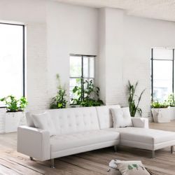 New! Contemporary Sleek Leather Sofa “reversible” QUEEN SLEEPER !! 