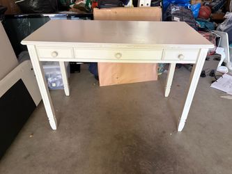White Wood Desk with Three Drawers