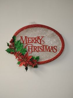 Merry Christmas Plastic Sign From An Office- About 15 by 20 Inches 