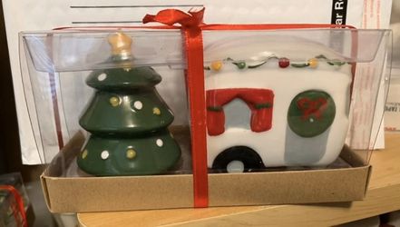 Red truck mini camper set salt and pepper
