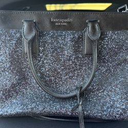 Kate Spade Blue Sparkle And Black Leather Purse Handbag