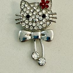 Cute Silver Hello Kitty Brooch with Red Flower S 