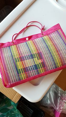 Beach mat with carry tote pink rainbow