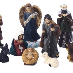 11-Piece Christmas Nativity Scene Set, Hand-Painted Figurines with Angel, Holy Family, Wise Men, Shepherd and Animals (11)