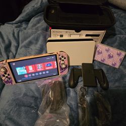 Nintendo Switch OLED- White, Complete With Manuals, Barely Used, Practically New- pink ghostface