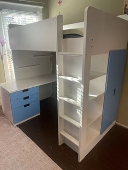 Twin Loft Bed W/ Closet, Desk, Shelves-IKEA