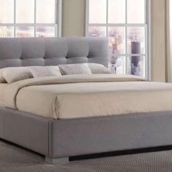 New Luxury Full Size Extra Sturdy Platform Grey Fabric Bed 