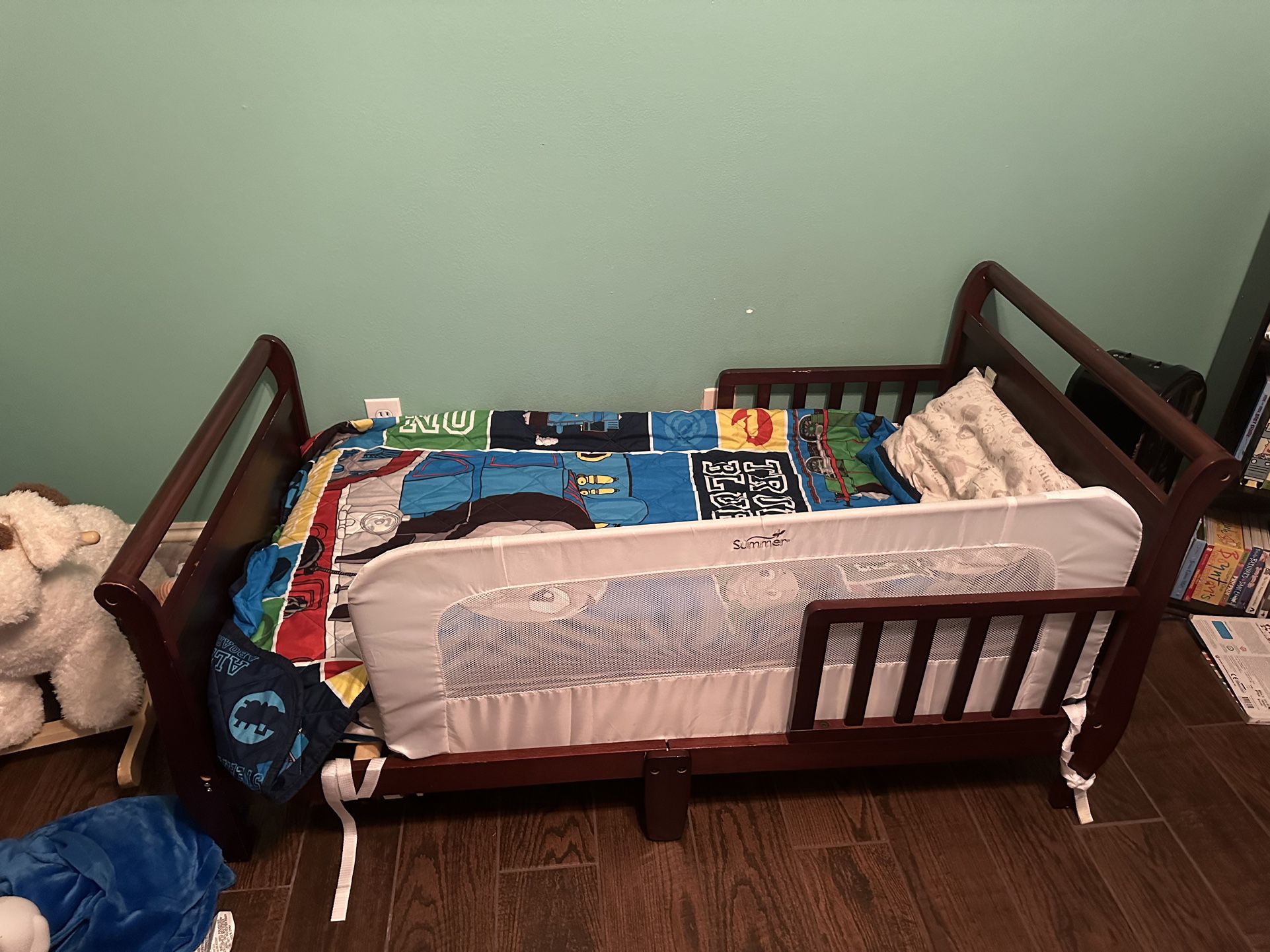 Toddler Bed, Bedding And Extra Rail